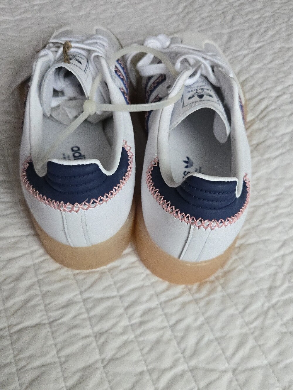Adidas Samba Sambae Women 7.5 White Navy Bkue Stitch Leather Suede 0926 - Picture 7 of 9
